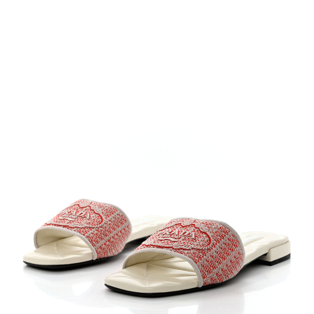 PRADA RICAMO JACQUARD EMBROIDERED SLIDES