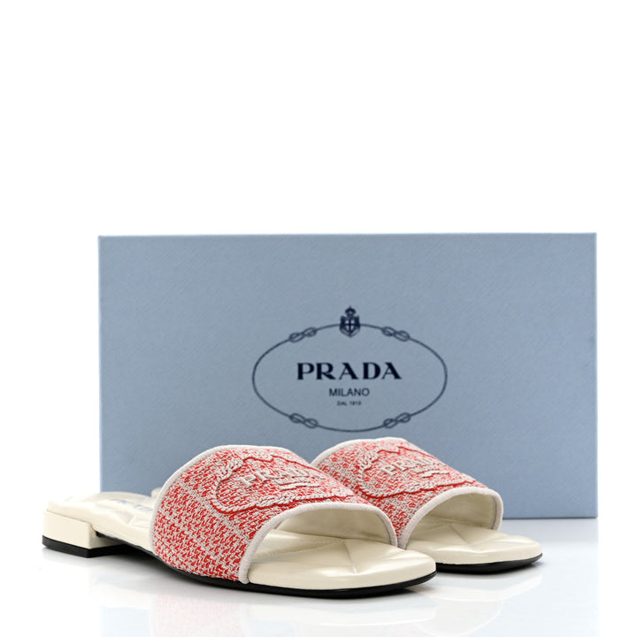 PRADA RICAMO JACQUARD EMBROIDERED SLIDES