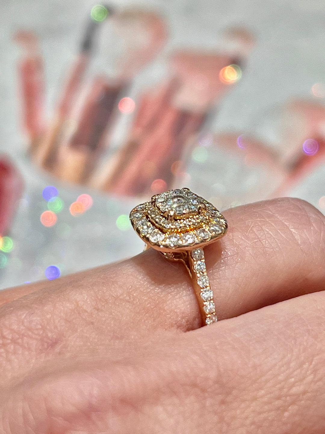 14K ROSE GOLD DIAMOND DOUBLE HALO ENGAGEMENT RING