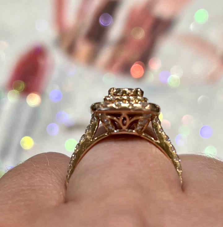 14K ROSE GOLD DIAMOND DOUBLE HALO ENGAGEMENT RING