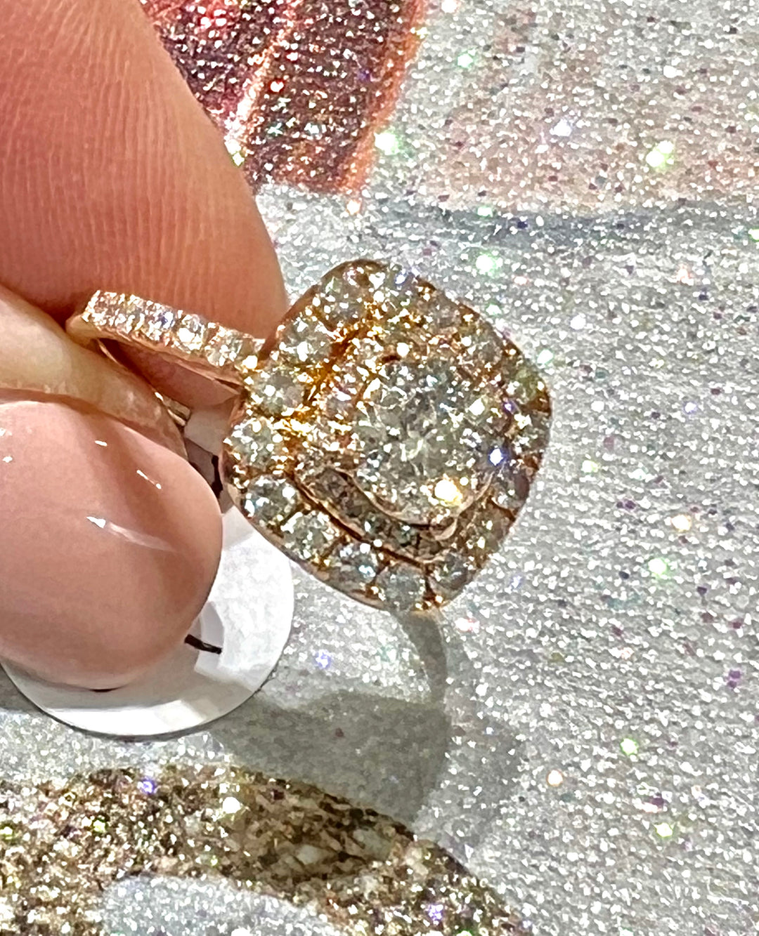 14K ROSE GOLD DIAMOND DOUBLE HALO ENGAGEMENT RING
