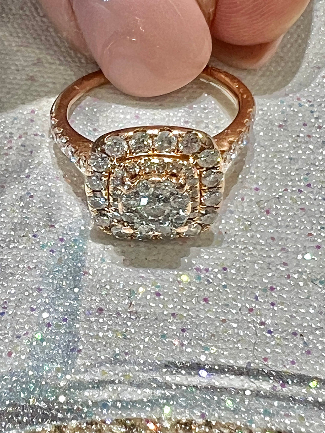 14K ROSE GOLD DIAMOND DOUBLE HALO ENGAGEMENT RING