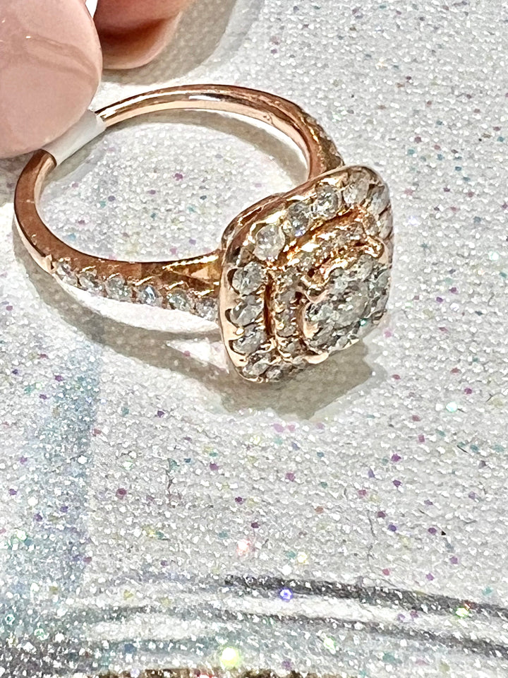 14K ROSE GOLD DIAMOND DOUBLE HALO ENGAGEMENT RING