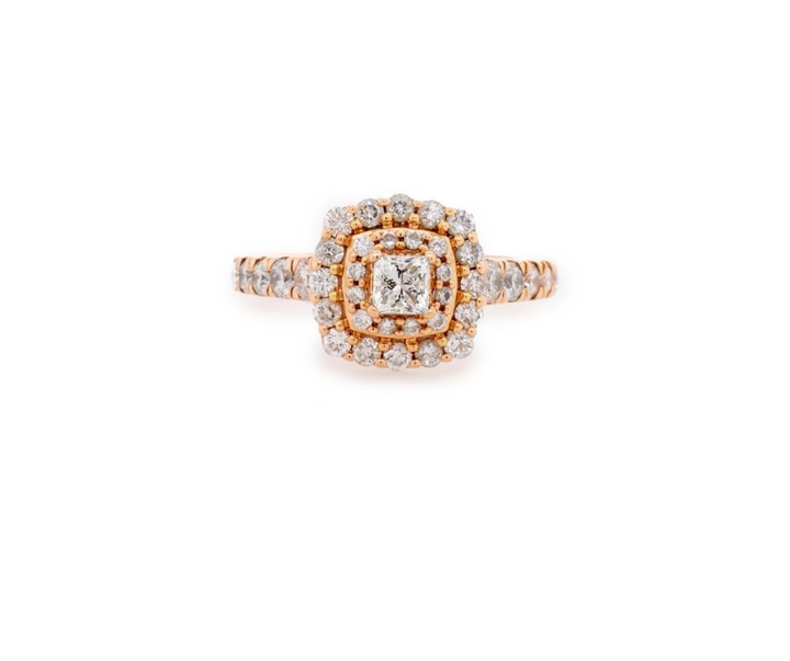 14K ROSE GOLD DIAMOND DOUBLE HALO ENGAGEMENT RING