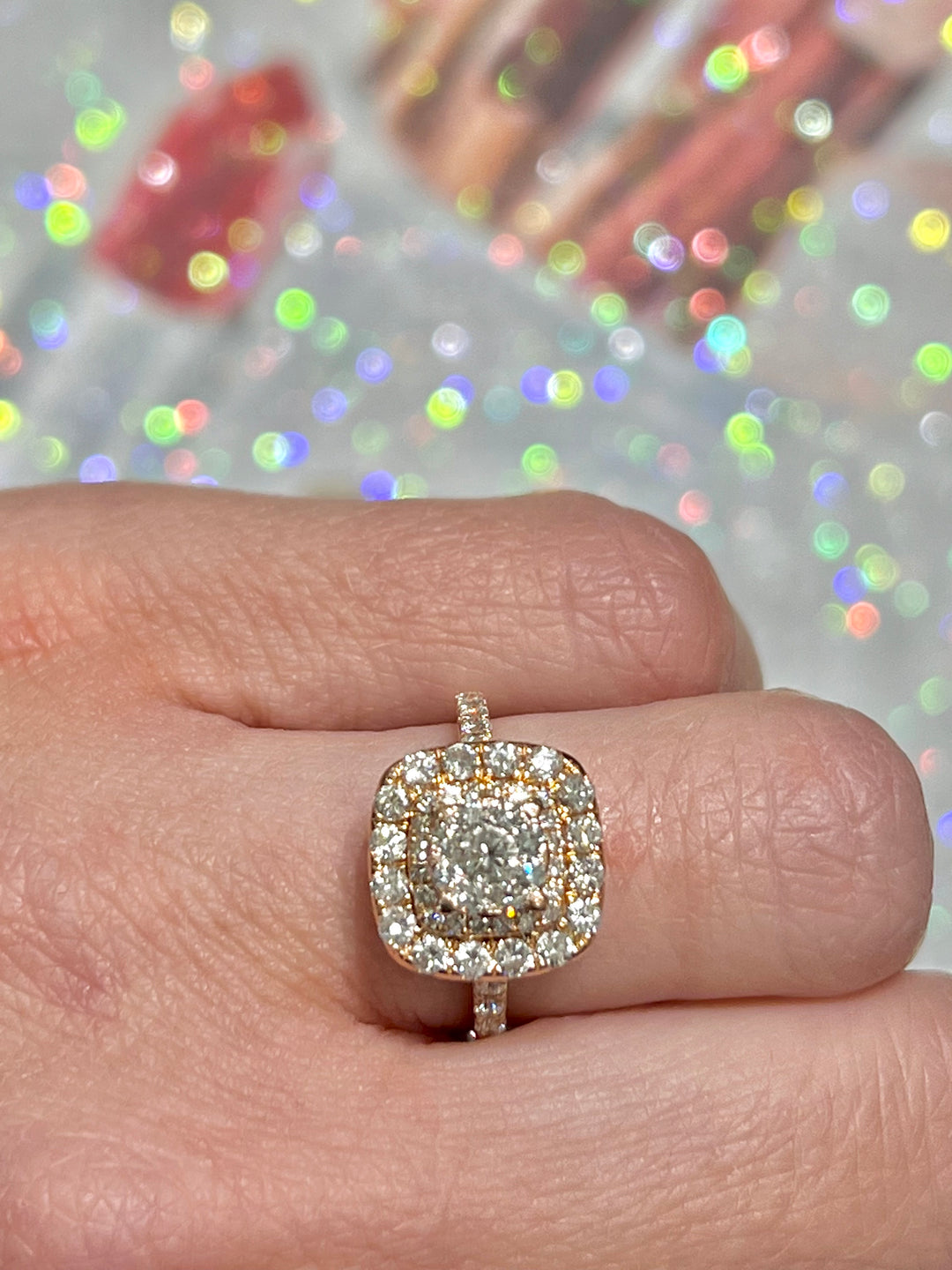 14K ROSE GOLD DIAMOND DOUBLE HALO ENGAGEMENT RING