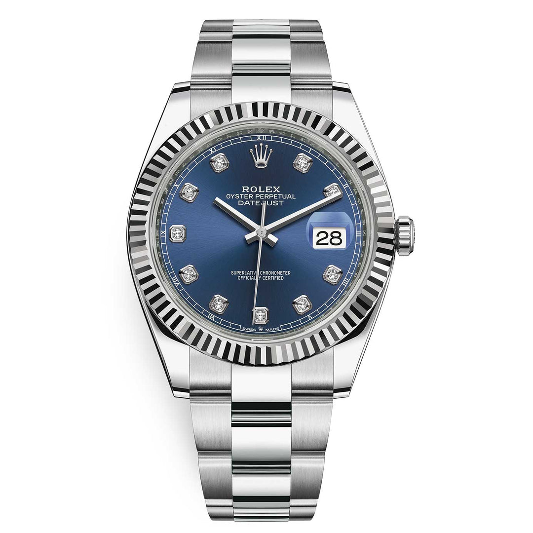 ROLEX NEW STYLE DATEJUST STAINLESS STEEL FLUTED BEZEL BLUE DIAMONDS DIAL ON JUBILEE BRACELET