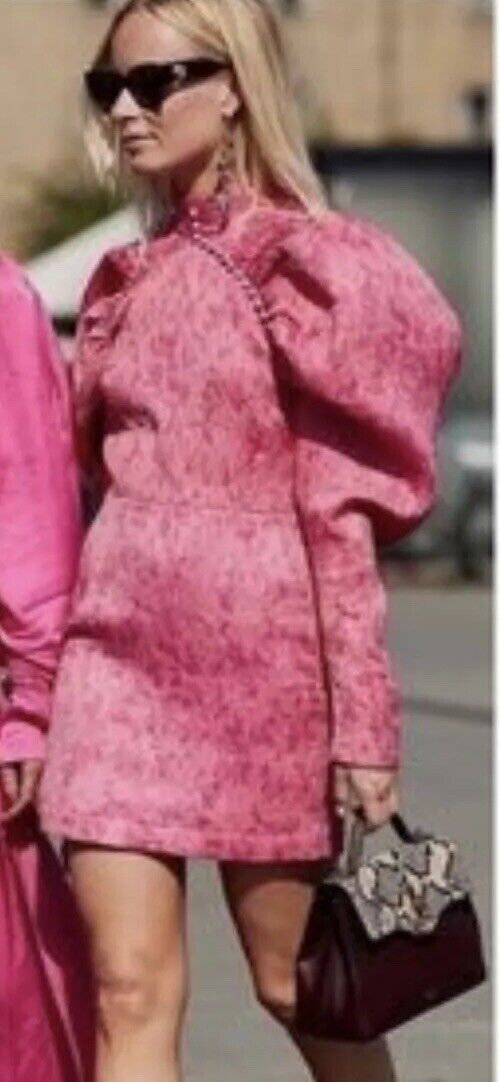 ROTATE BIRGER CHRISTENSEN PINK JACQUARD MINI DRESS
