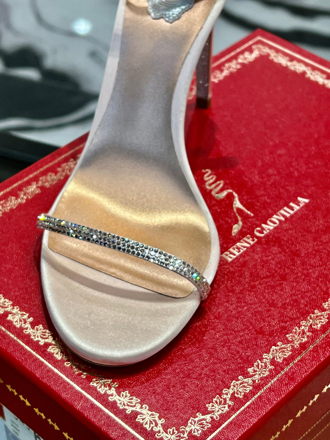 RENÉ CAOVILLA 105MM CRYSTAL HIGH HEEL ANKLE SANDALS