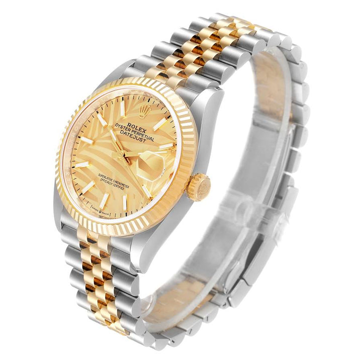 ROLEX DATEJUST STEEL YELLOW GOLD GOLDEN PALM DIAL WATCH