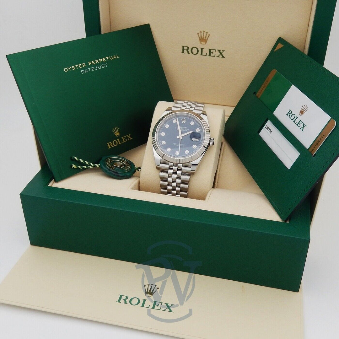 ROLEX NEW STYLE DATEJUST STAINLESS STEEL FLUTED BEZEL BLUE DIAMONDS DIAL ON JUBILEE BRACELET