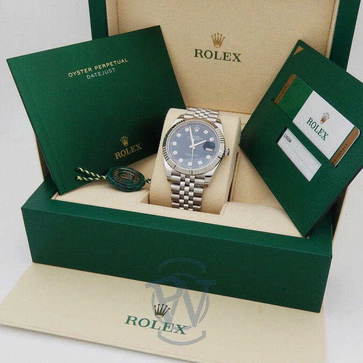 ROLEX NEW STYLE DATEJUST STAINLESS STEEL FLUTED BEZEL BLUE DIAMONDS DIAL ON JUBILEE BRACELET