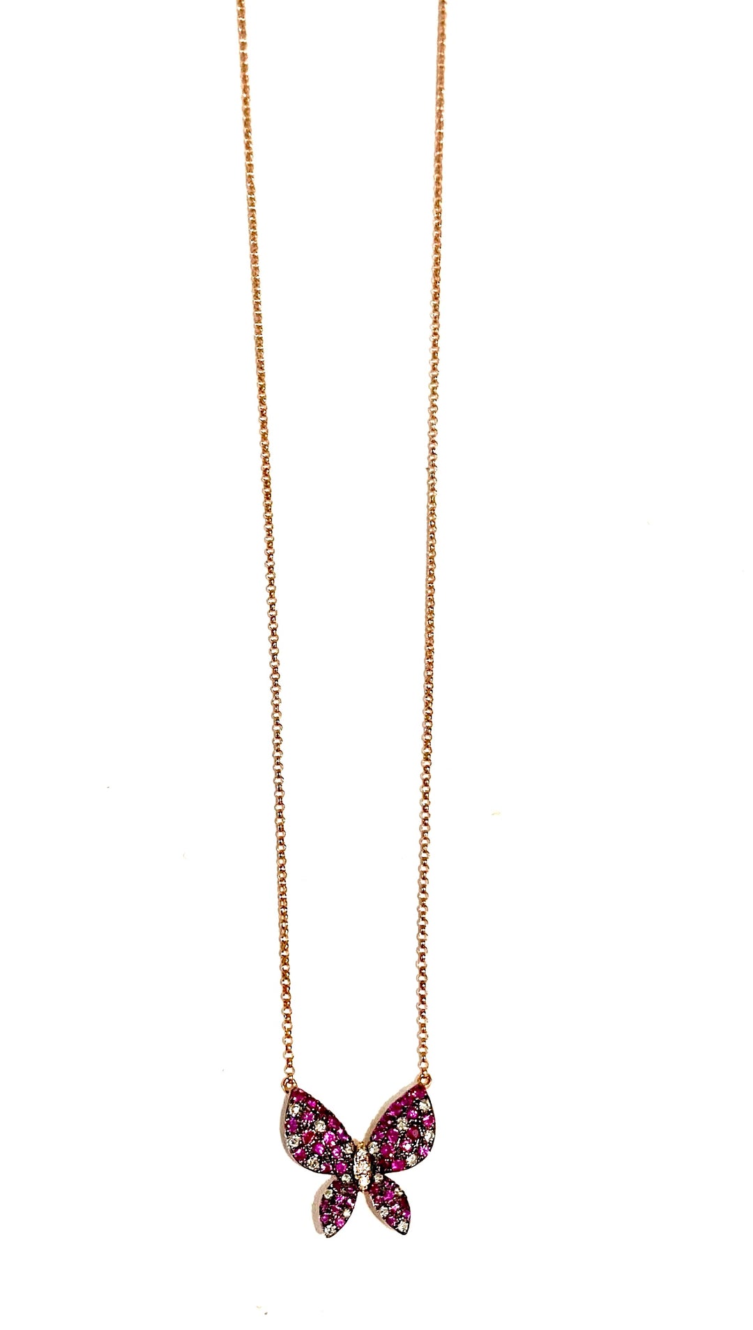 14K ROSE GOLD RUBIES &amp; DIAMOND BUTTERFLY NECKLACE