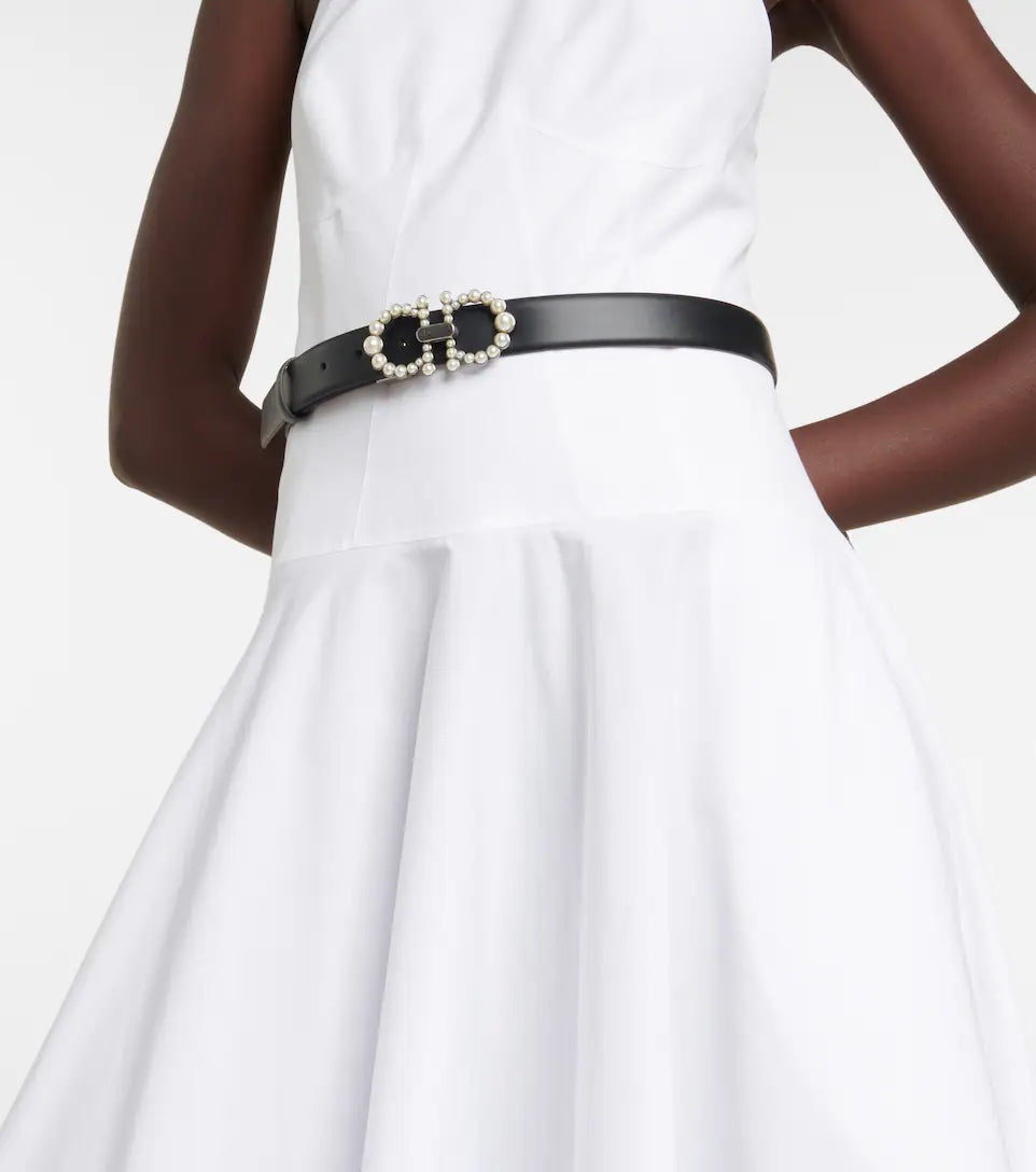 SALVATORE FERRAGAMO FAUX PEARL GANCINI BUCKLE LEATHER BELT