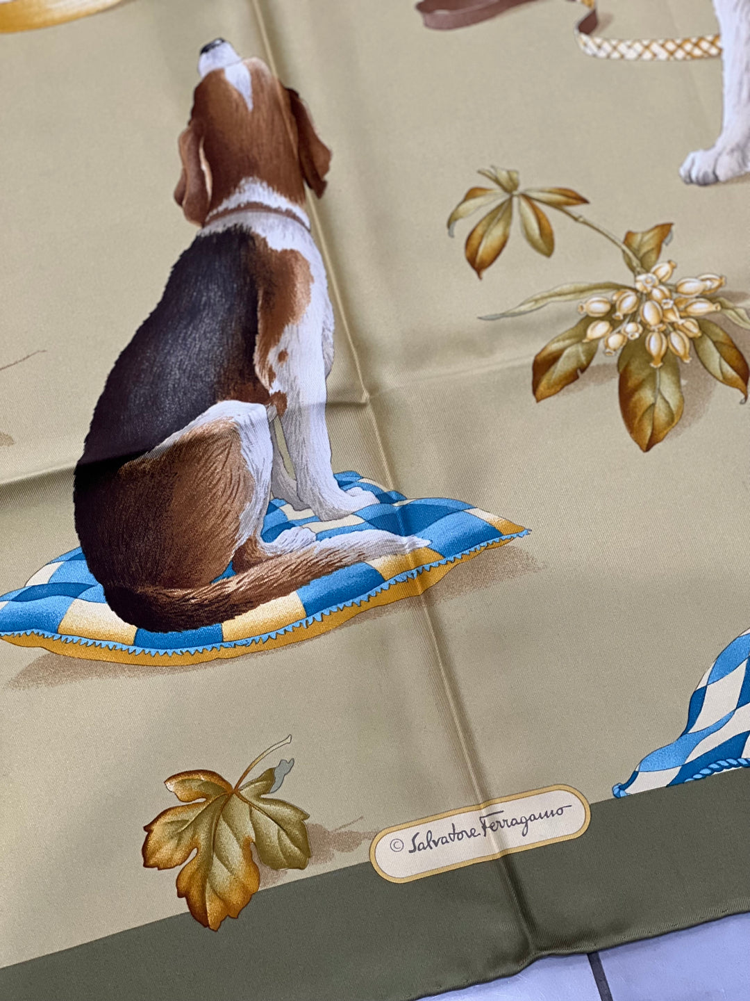 SALVATORE FERRAGAMO DOGS PRINT SILK SCARF