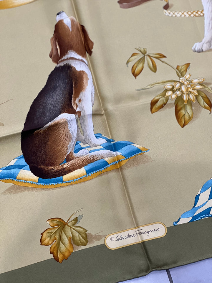 SALVATORE FERRAGAMO DOGS PRINT SILK SCARF