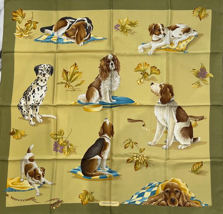 SALVATORE FERRAGAMO DOGS PRINT SILK SCARF
