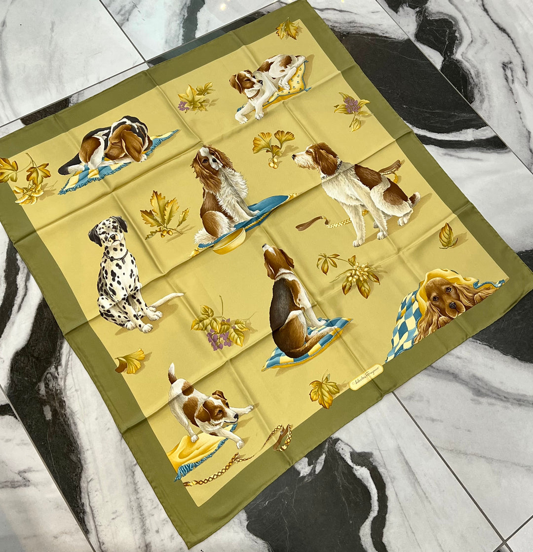 SALVATORE FERRAGAMO DOGS PRINT SILK SCARF