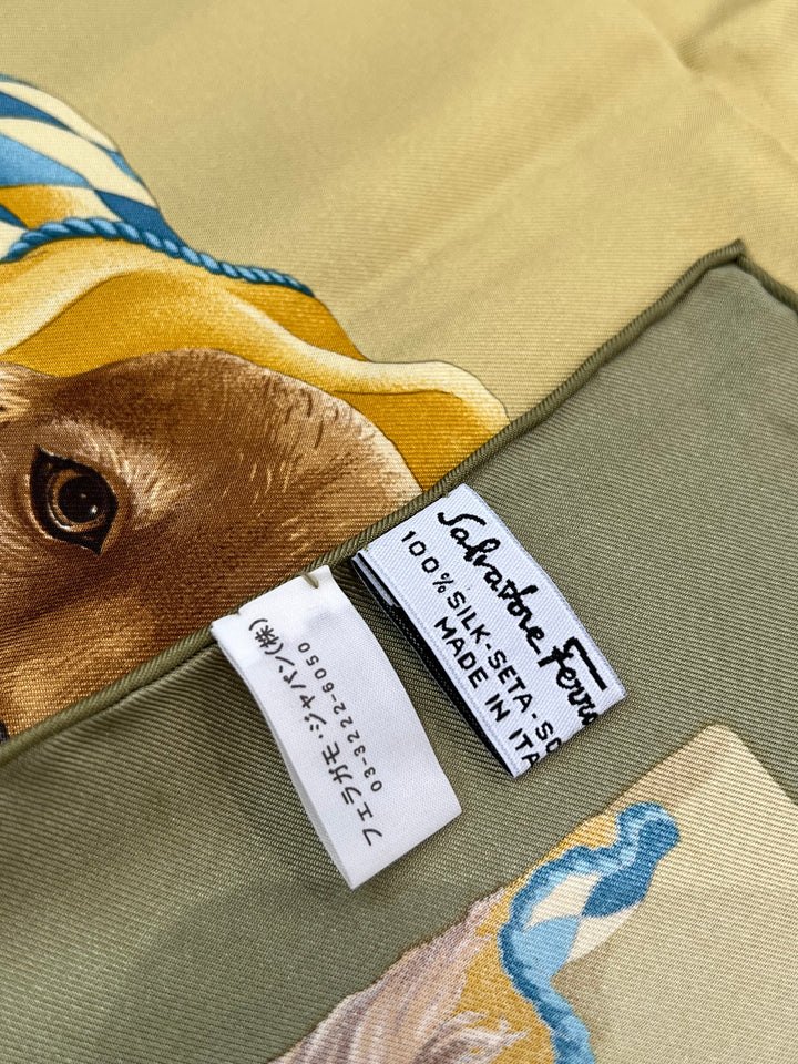 SALVATORE FERRAGAMO DOGS PRINT SILK SCARF