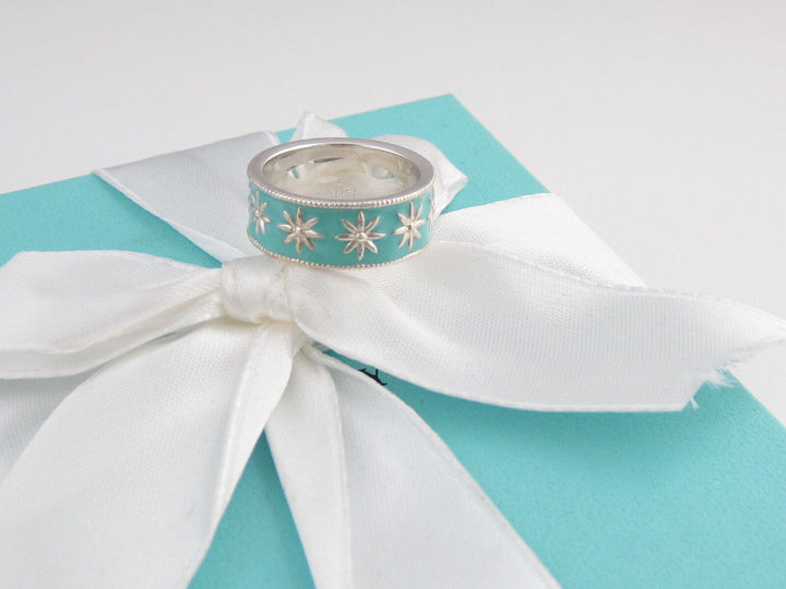 TIFFANY &amp; CO. STERLING SILVER ENAMEL DAISY BAND RING