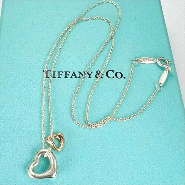 TIFFANY &amp; CO. DOUBLE OPEN HEART SILVER &amp; 18K ROSE GOLD Elsa Peretti® NECKLACE