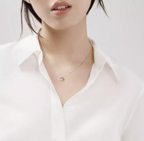 TIFFANY &amp; CO. DOUBLE OPEN HEART SILVER &amp; 18K ROSE GOLD Elsa Peretti® NECKLACE
