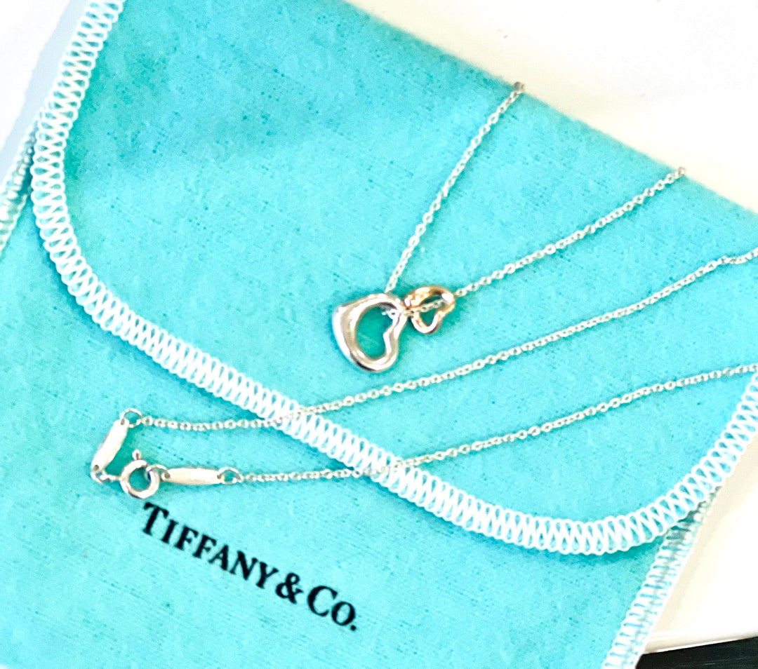 TIFFANY &amp; CO. DOUBLE OPEN HEART SILVER &amp; 18K ROSE GOLD Elsa Peretti® NECKLACE