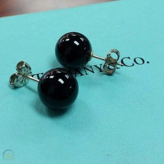 TIFFANY &amp; CO. BLACK ONYX BALL STUD EARRINGS
