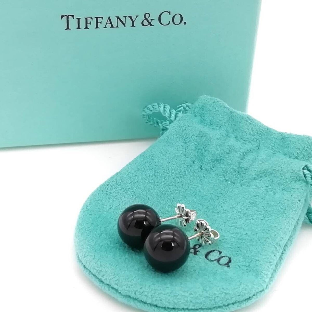 TIFFANY &amp; CO. BLACK ONYX BALL STUD EARRINGS