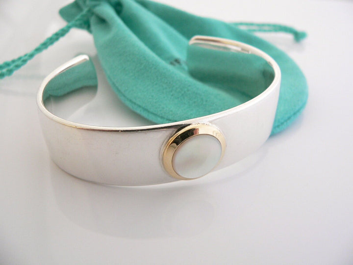 TIFFANY &amp; CO Mother of Pearl Silver &amp; Gold Cuff Bangle Bracelet