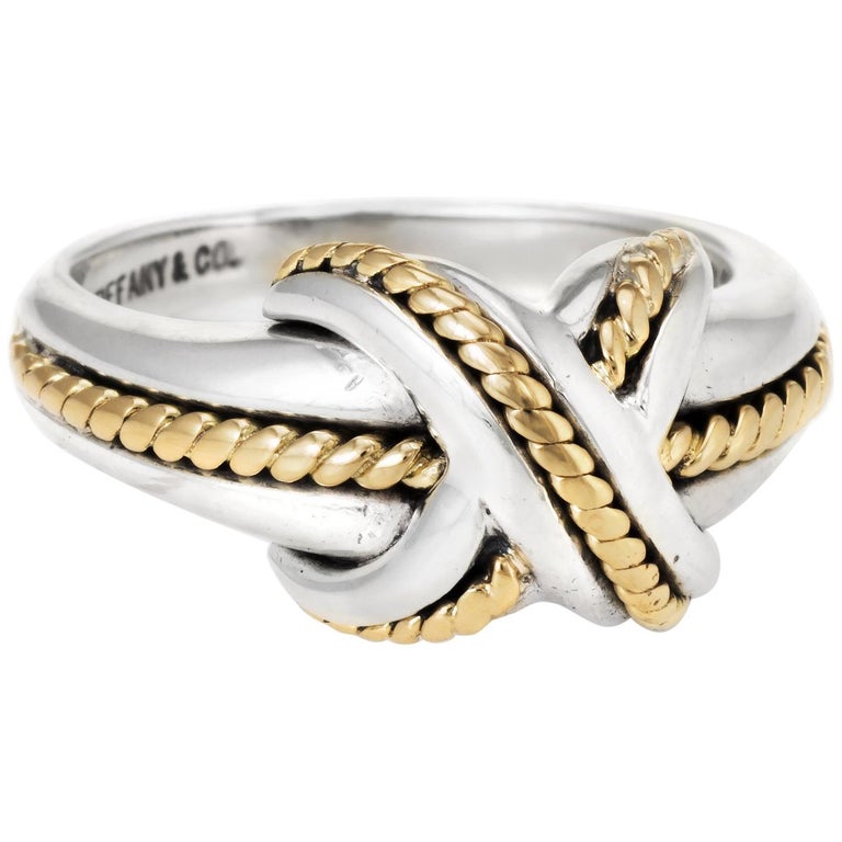 Tiffany &amp; Co. Signature X Cross Ring Vintage Sterling Silver 18 Karat Gold