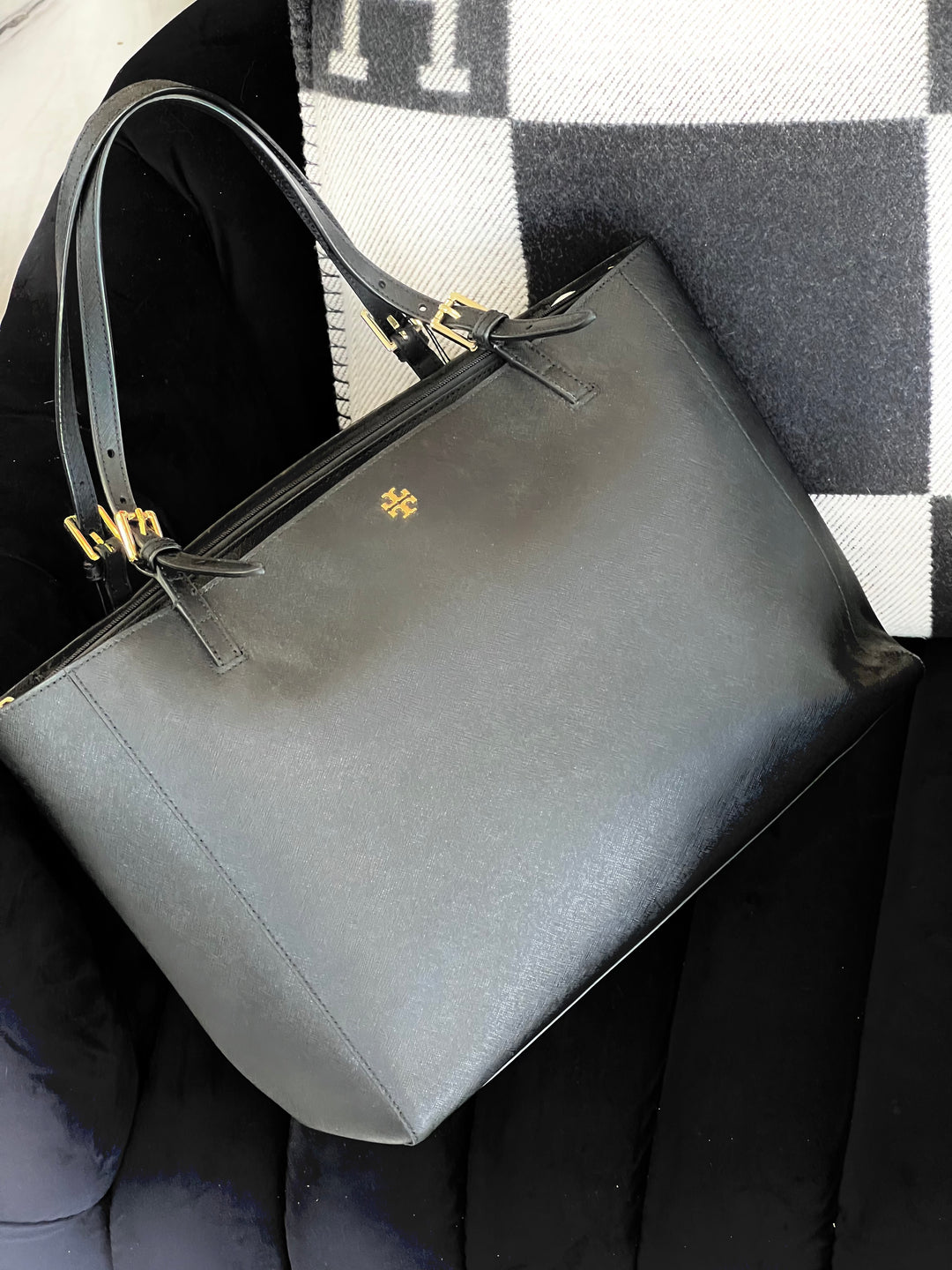 TORY BURCH LEATHER YORK BUCKLE TOTE BAG
