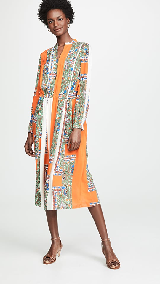 TORY BURCH Long Sleeve Print Midi Dress