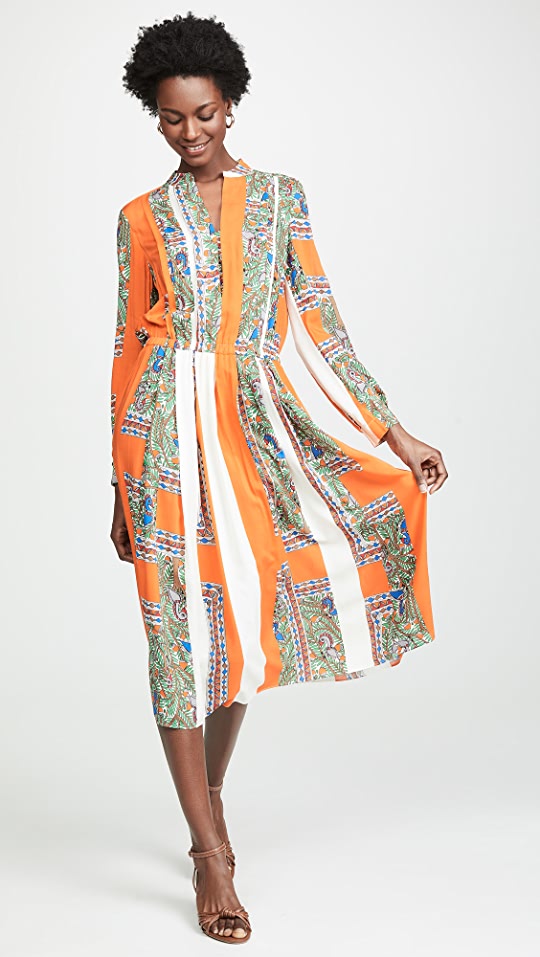 TORY BURCH Long Sleeve Print Midi Dress