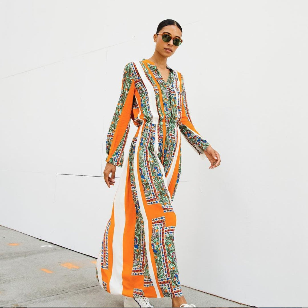 TORY BURCH Long Sleeve Print Midi Dress