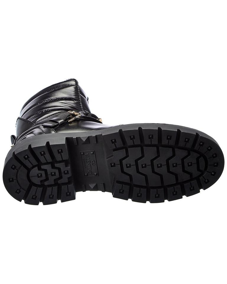 VALENTINO GARAVANI CALFSKIN NYLON ROCKSTUD QUILTED WATERPROOF COMBAT BOOTS
