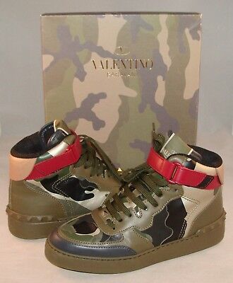 Valentino Leather Camo Rockstud High Top Sneakers