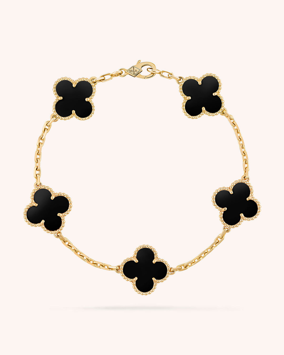 Van Cleef &amp; Arpels Alhambra 18K Yellow Gold Black Onyx 5 Motifs Vintage Alhambra Bracelet