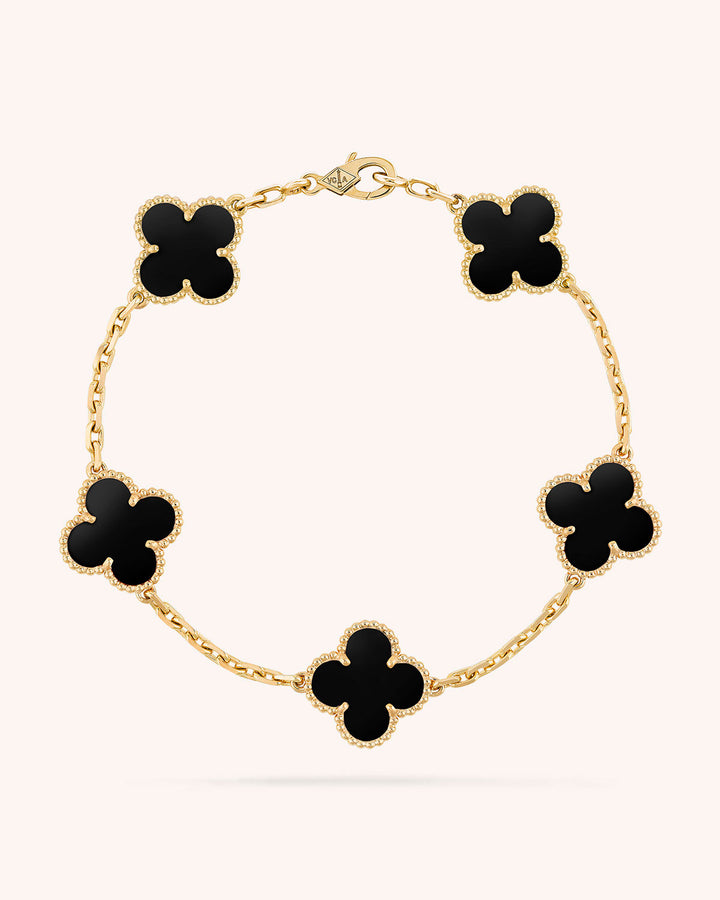 Van Cleef &amp; Arpels Alhambra 18K Yellow Gold Black Onyx 5 Motifs Vintage Alhambra Bracelet