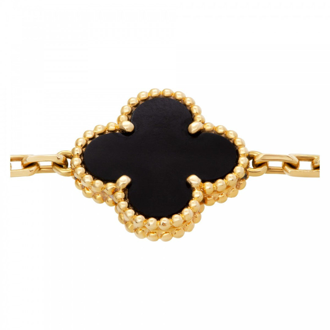 Van Cleef &amp; Arpels Alhambra 18K Yellow Gold Black Onyx 5 Motifs Vintage Alhambra Bracelet