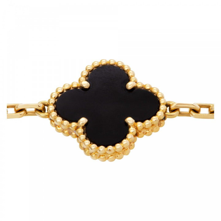 Van Cleef &amp; Arpels Alhambra 18K Yellow Gold Black Onyx 5 Motifs Vintage Alhambra Bracelet