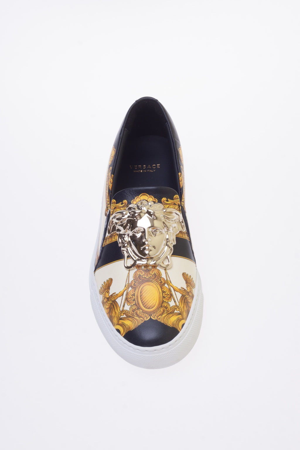 VERSACE BAROQUE PRINT MEDUSA HEAD SLIP ON SNEAKERS