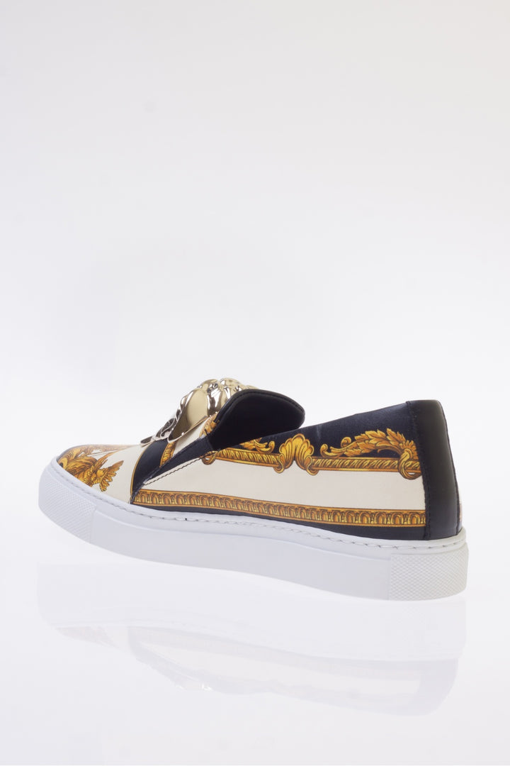 VERSACE BAROQUE PRINT MEDUSA HEAD SLIP ON SNEAKERS
