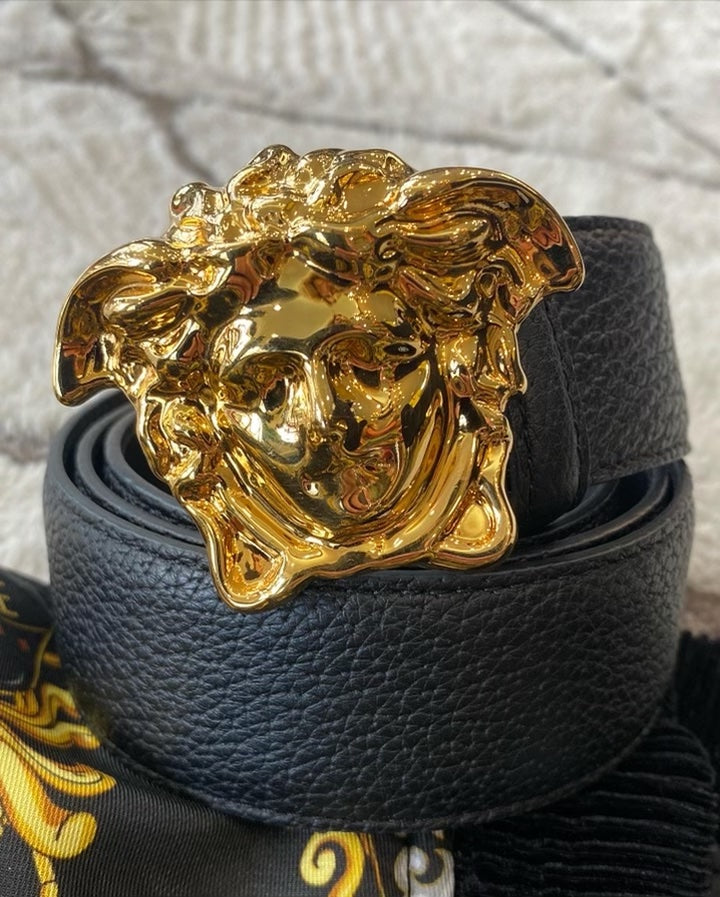 VERSACE LA MEDUSA BUCKLE LEATHER BELT