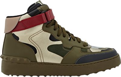 Valentino Leather Camo Rockstud High Top Sneakers