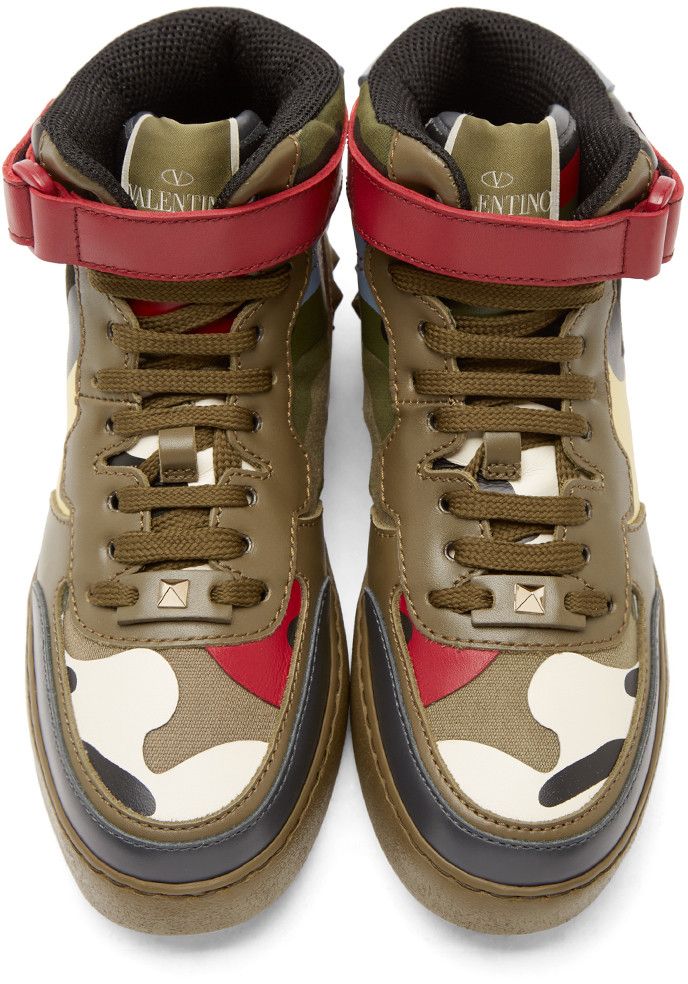 Valentino Leather Camo Rockstud High Top Sneakers