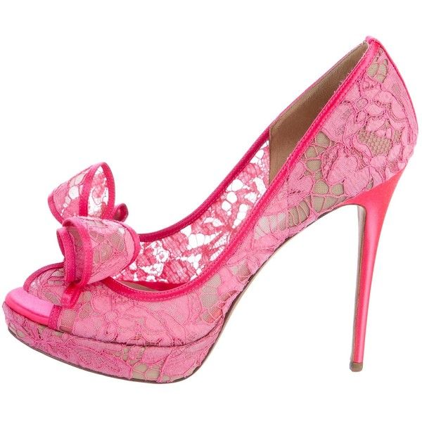 Valentino Garavani Lace Bow Peep Toe Pumps