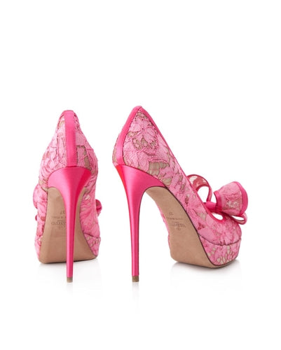 Valentino Garavani Lace Bow Peep Toe Pumps