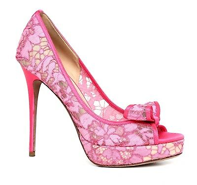 Valentino Garavani Lace Bow Peep Toe Pumps