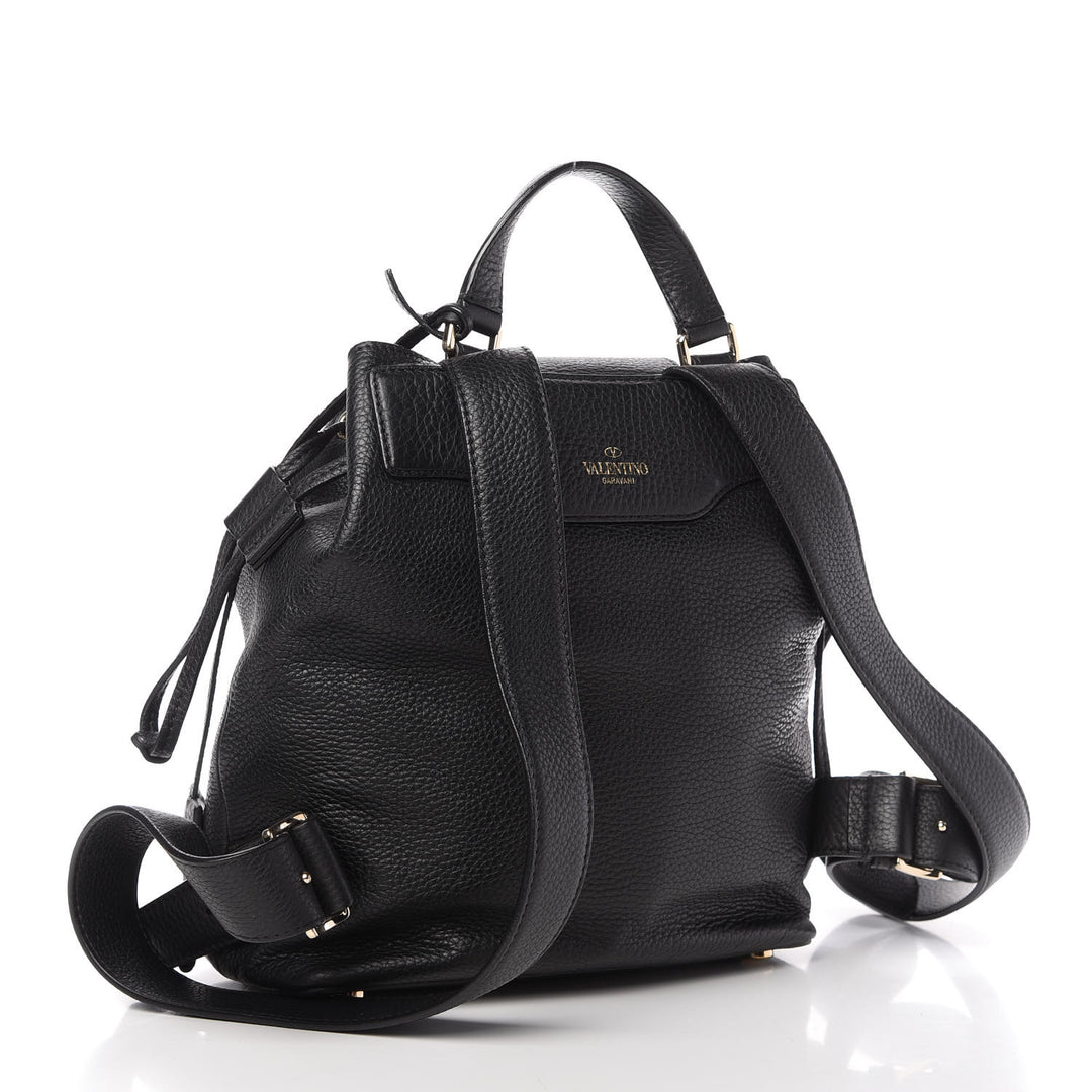 VALENTINO Pebbled Calfskin Rockstud Drawstring Backpack