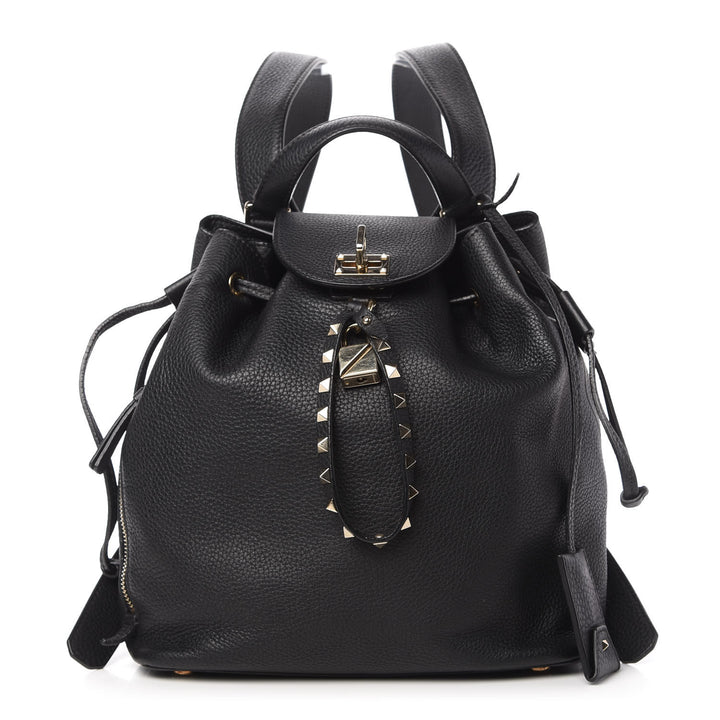 VALENTINO Pebbled Calfskin Rockstud Drawstring Backpack